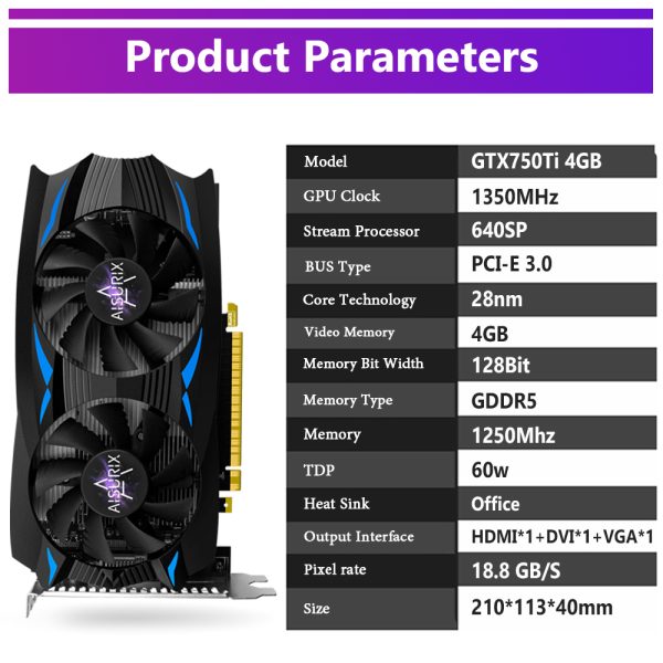 AISURIX GTX 750Ti 4GB Gaming GDDR5 Computer Graphics Card for Work - Image 2